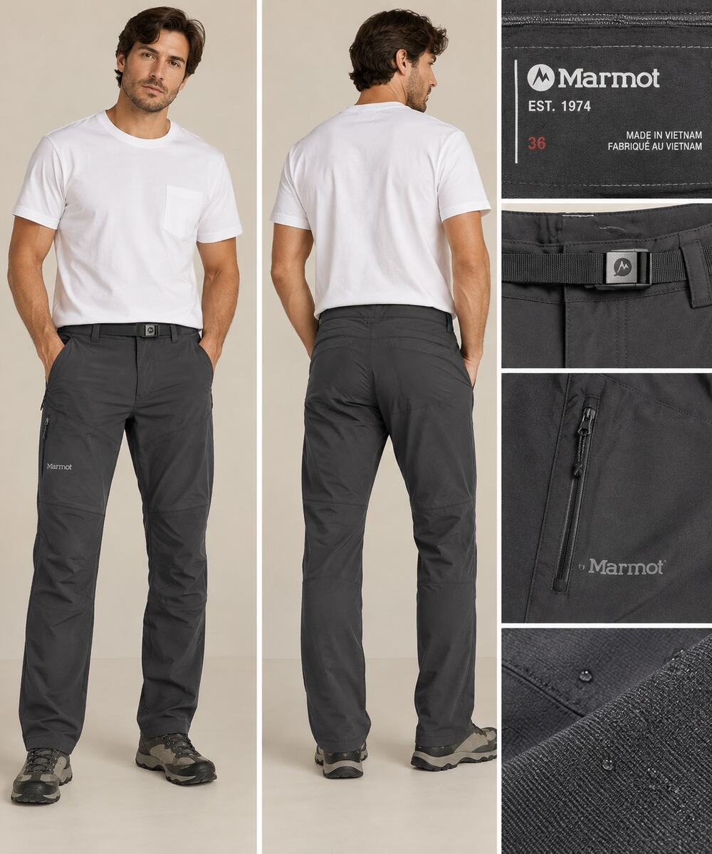 Marmot Limantour Pants Mens 36 Black Hiking Stretch Nylon Built In Belt